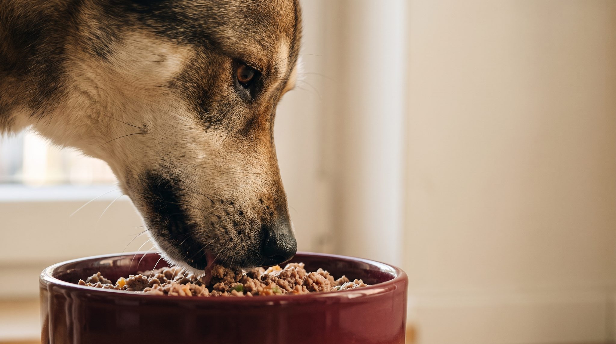 Close-up of a dog eating from a bowl